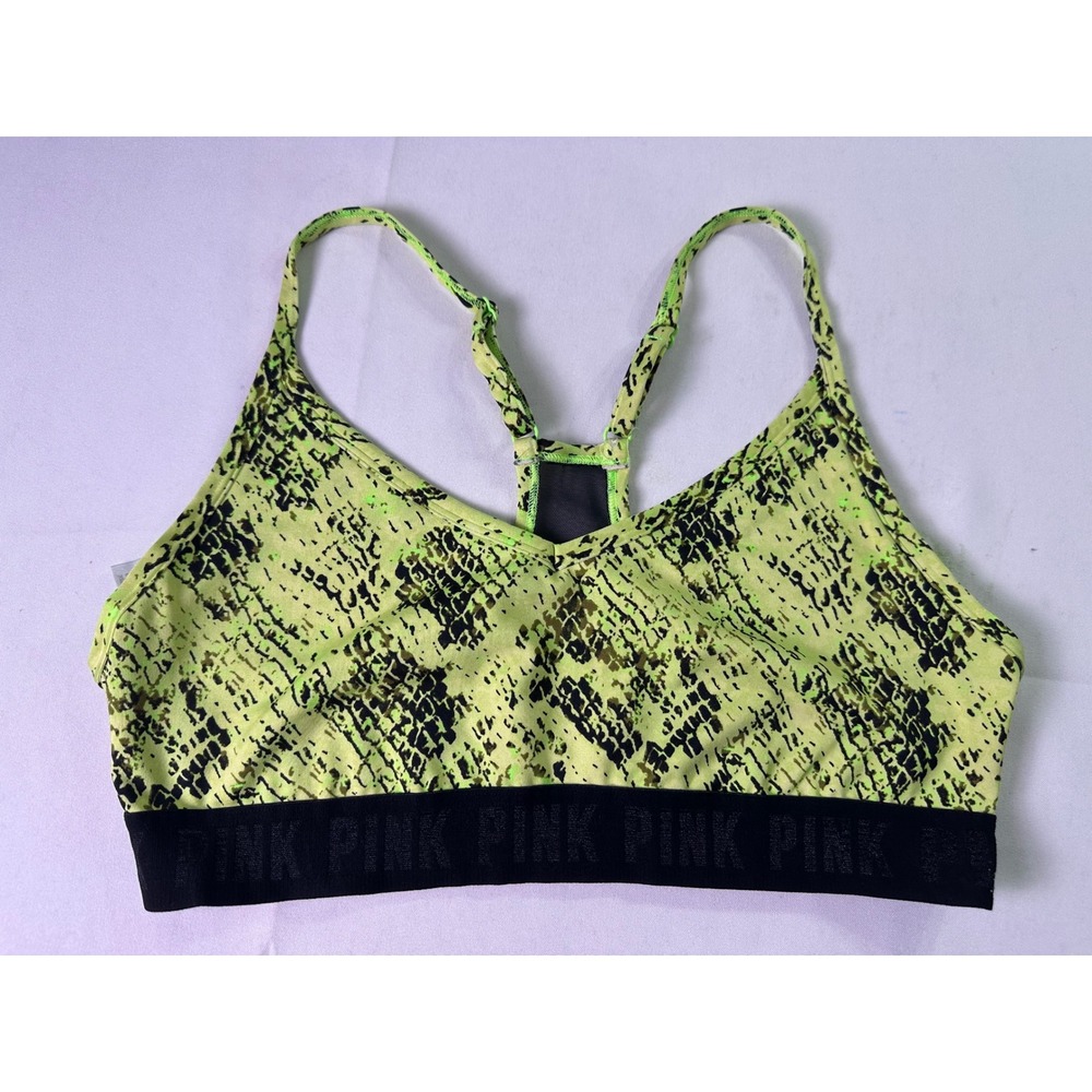 Victoria's Secret PINK Ultimate Lightly Lined Sports Bra Neon Green Snakeskin L